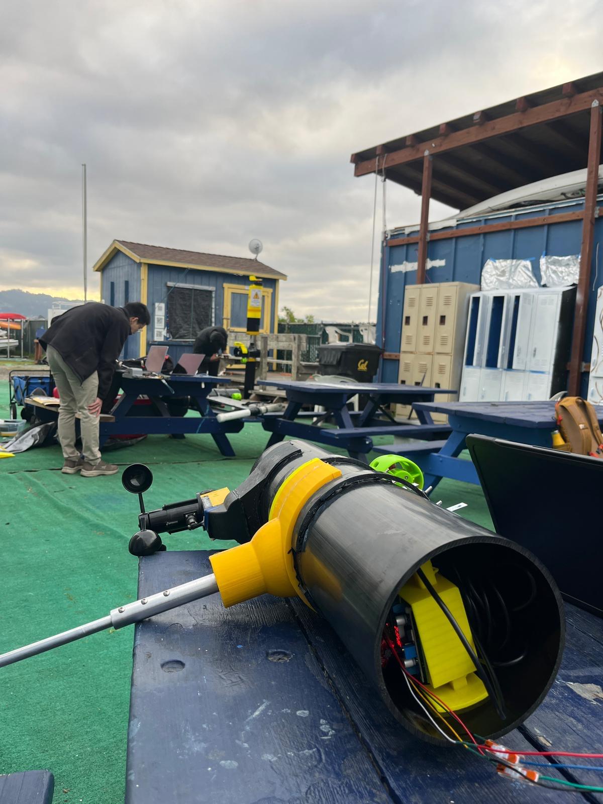 Field-testing setup with the autonomous boat at the Berkeley Marina