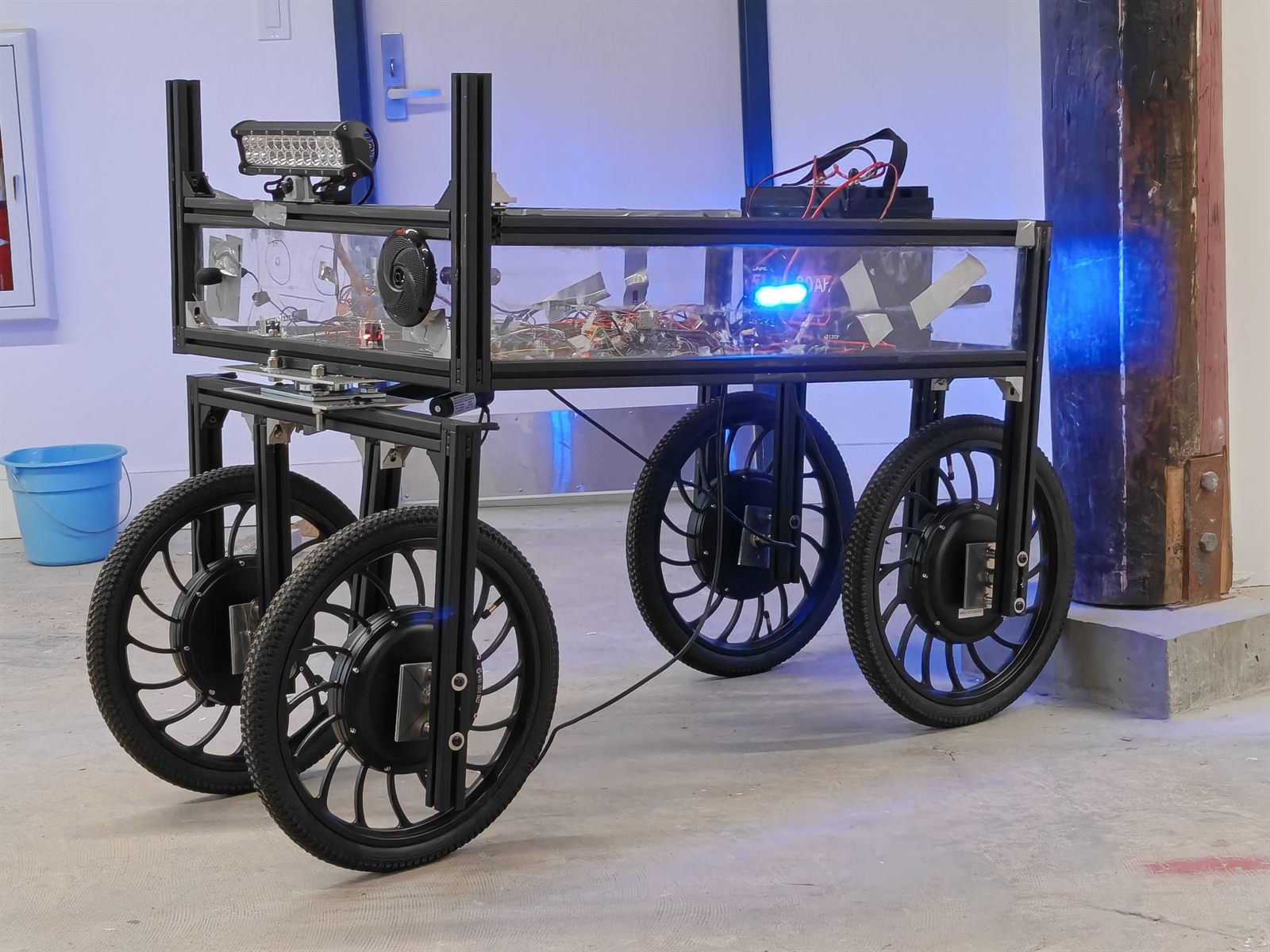 Our own aluminium-extrusion chassis with the electronics box on top